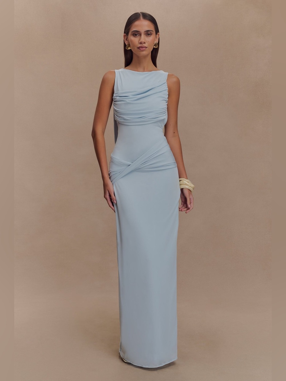 NWT Meshki Henley
Slinky Drape Maxi Dress - Pale Blue